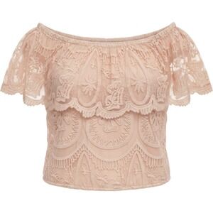 Daytrip Lace Off the Shoulder Top Women Large Nude Boho Romantic Coquettee
